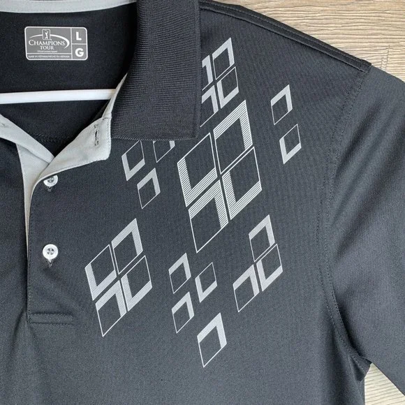 Champions Tour Polo Golf Shirt Mens Large Black with Diamond Design Short Sleeve - Picture 7 of 13